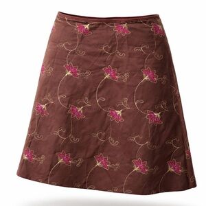 Floral Embroidered  Lightweight Midi  Skirt in Brown and Pink Medium